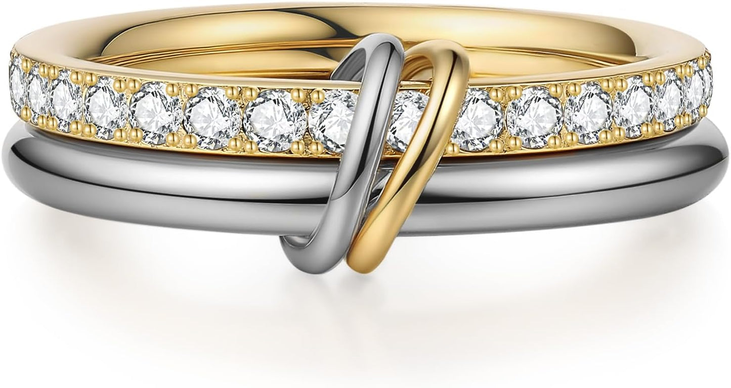 PDWZNBA Anillos apilables chapados en oro de 18 quilates para mujer...