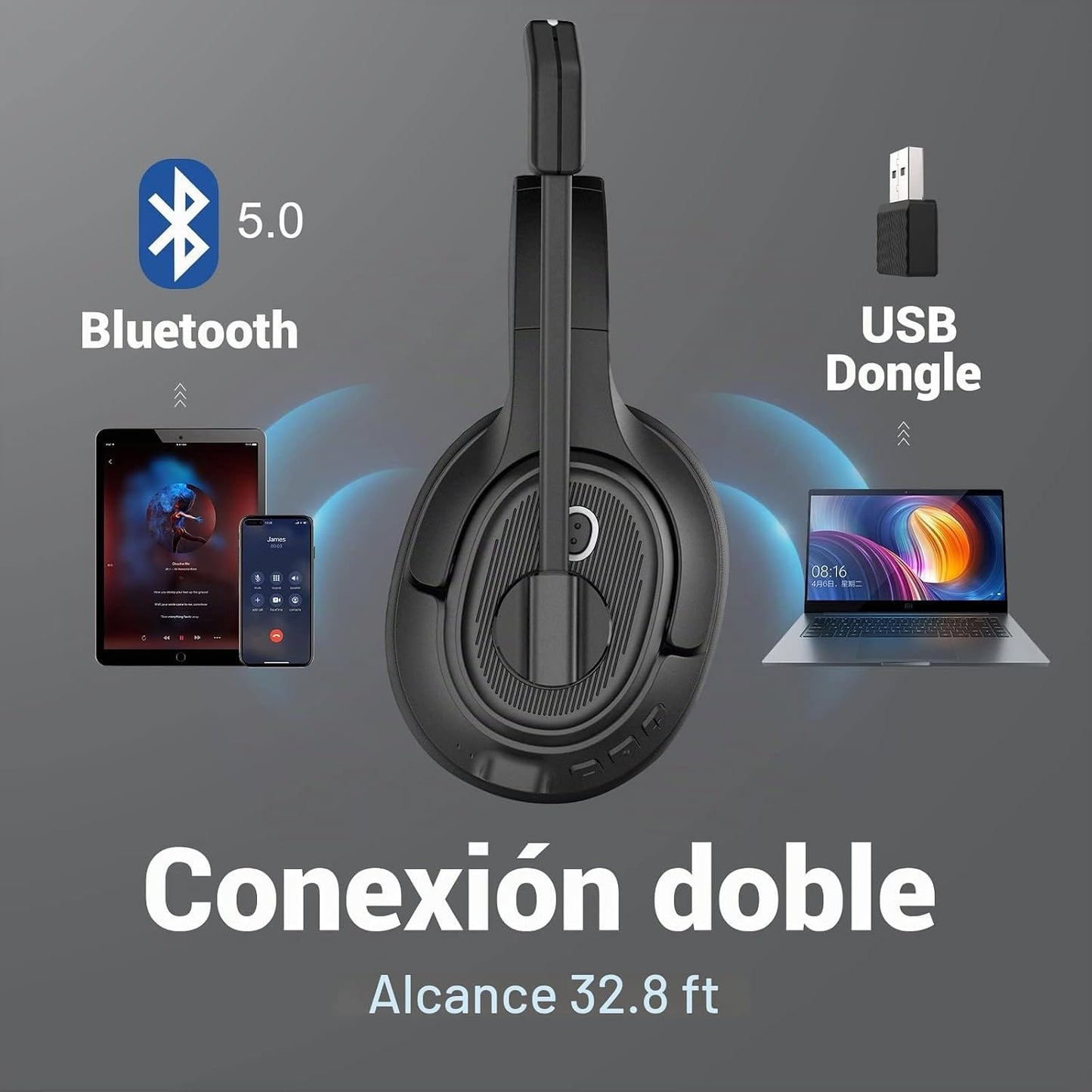 Auriculares Bluetooth para PC, auriculares inalámbricos para comput...