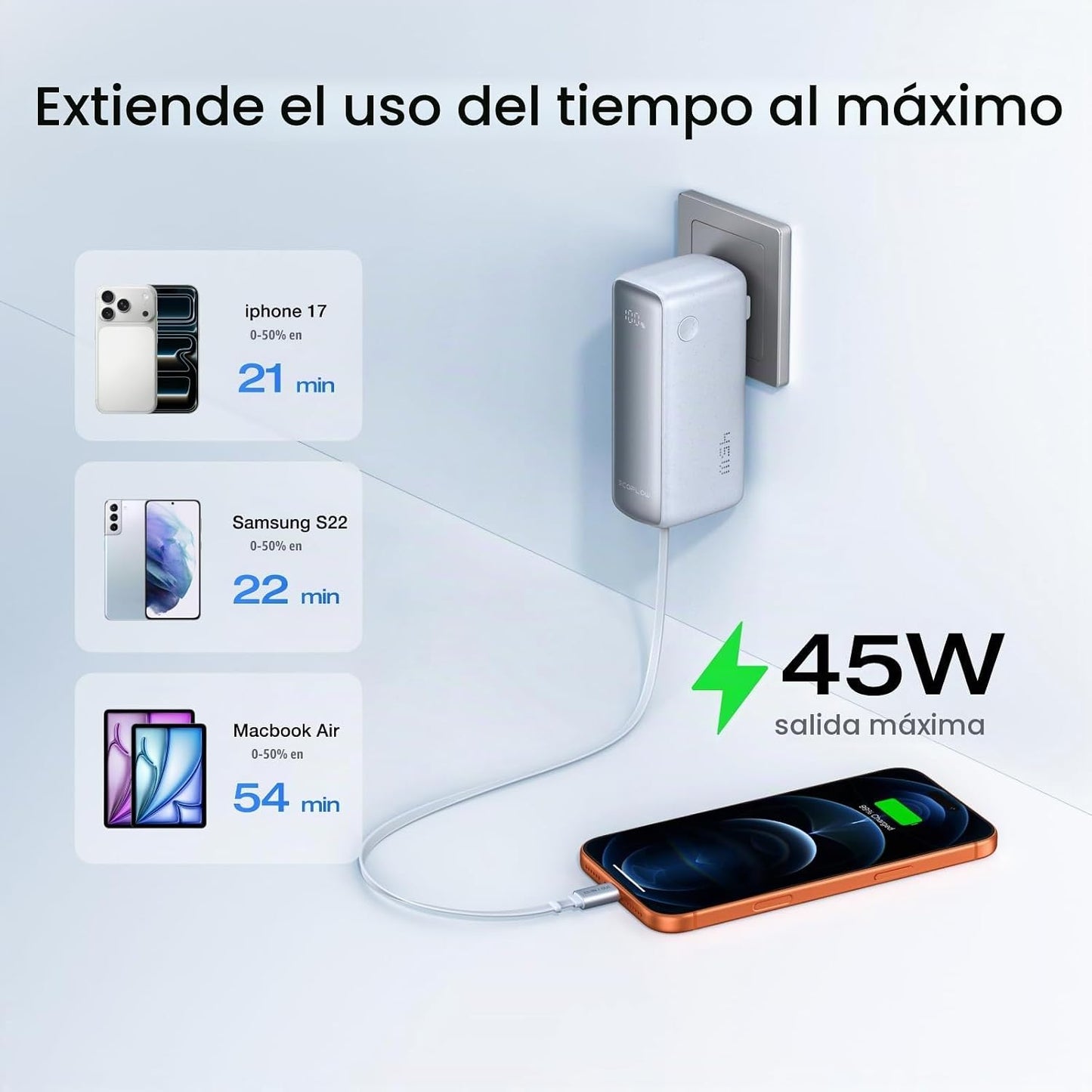 EF ECOFLOW Rapid - Cargador portátil 3 en 1 de 45 W con enchufe de...