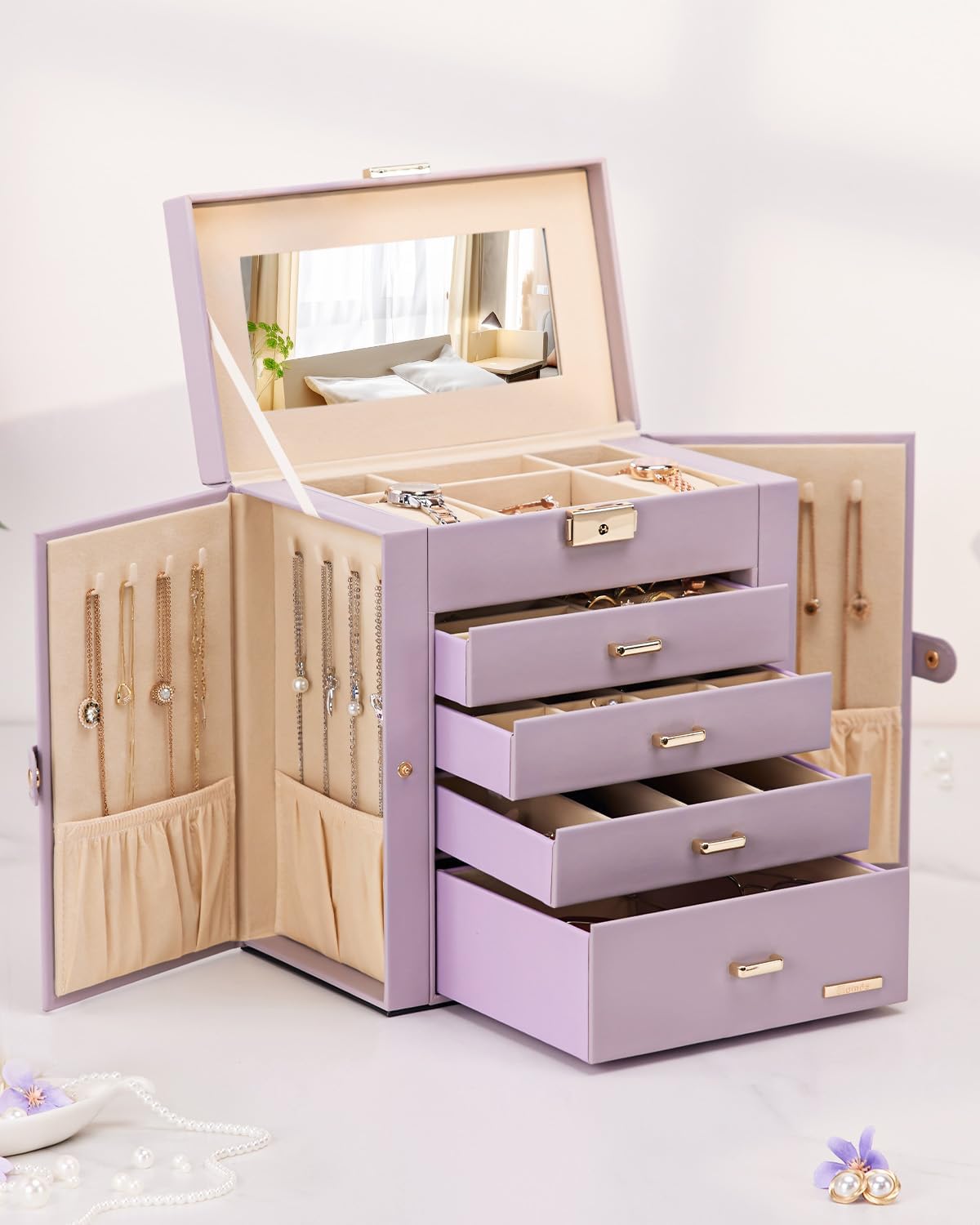 Homde Regalos de Navidad Caja de Joyas Enorme de Cuero Sintético Or...