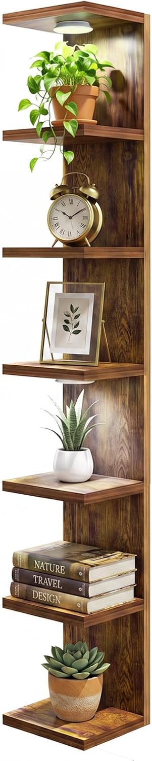 Fixwal Estantería de pared de 7 niveles con luces LED, estante de p...
