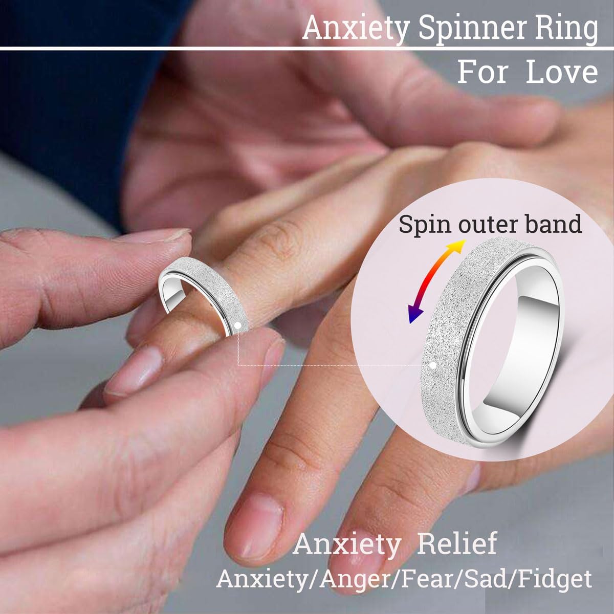 OreilleStar Anillo de ansiedad para mujer, anillo giratorio para an...