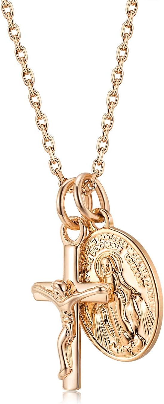 Collares de cruz de oro AllenCOCO para mujer, collares con crucifij...