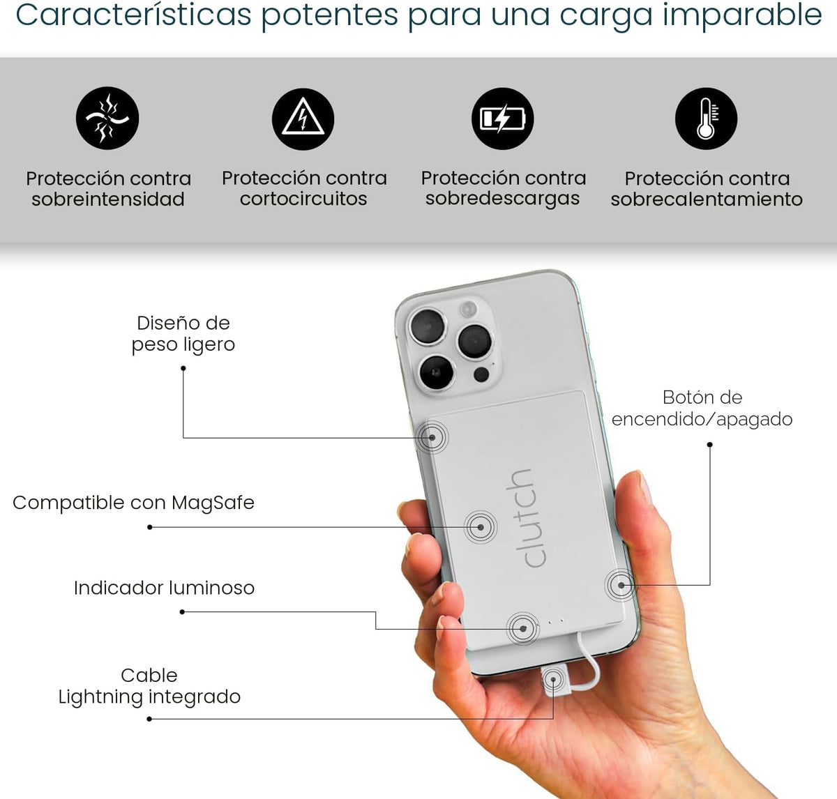 Clutch Cargador Portátil Pro para iPhone para Viajes 5000 mAH Aprob...