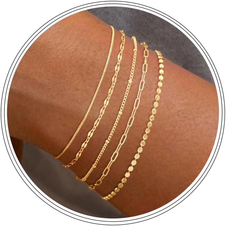 Pulseras de oro simples y delicadas para mujer, juego de pulseras d...