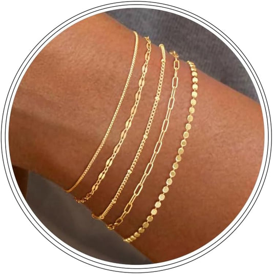 Pulseras de oro simples y delicadas para mujer, juego de pulseras d...
