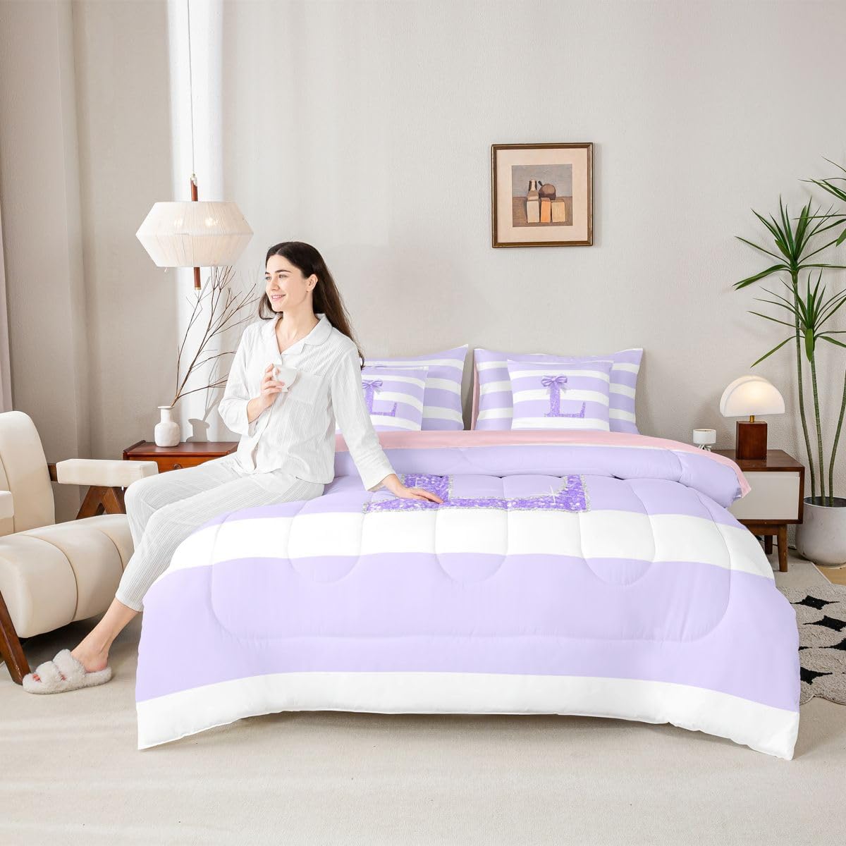 Erosebridal Juego de edredón de 7 piezas con diseño de letra L con...