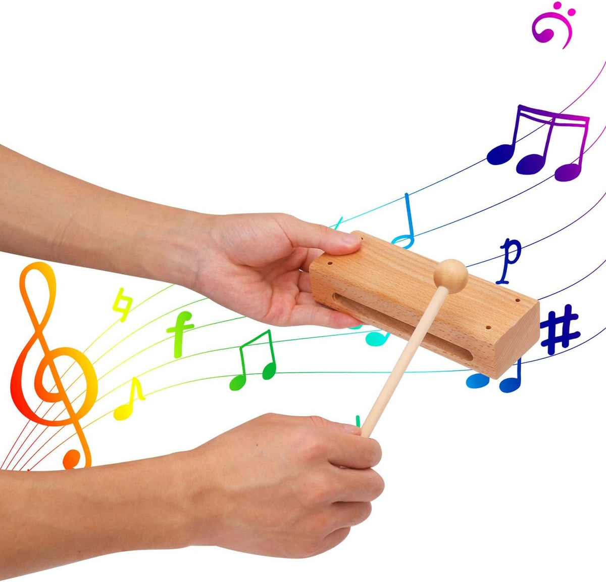 kukmakri Juego de 2 bloques de ritmo de madera maciza con mazo, ins...