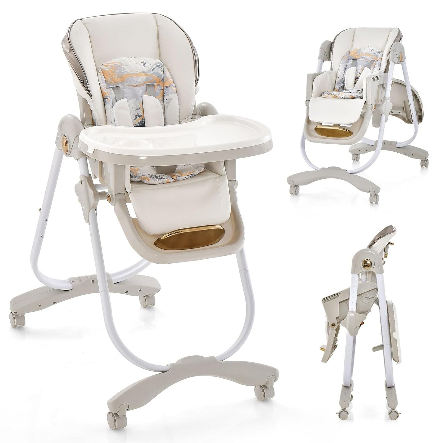 BABY JOY Silla alta, silla alta plegable para bebé con altura ajust...