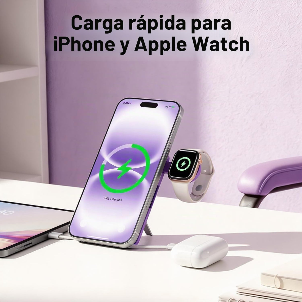 Q Cargador portátil inalámbrico magnético de 10,000 mAh, batería ex...