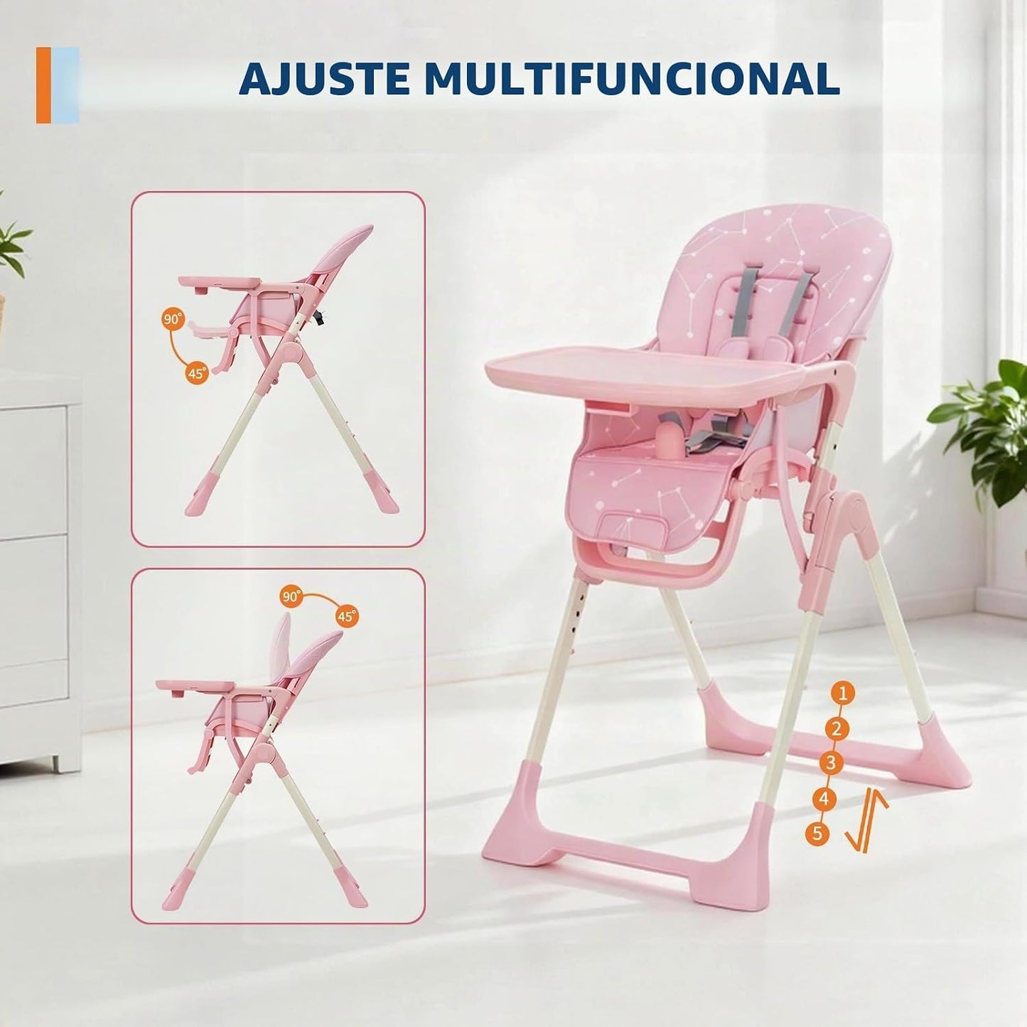 Silla alta para bebé, sillas de alimentación plegables para bebés y...