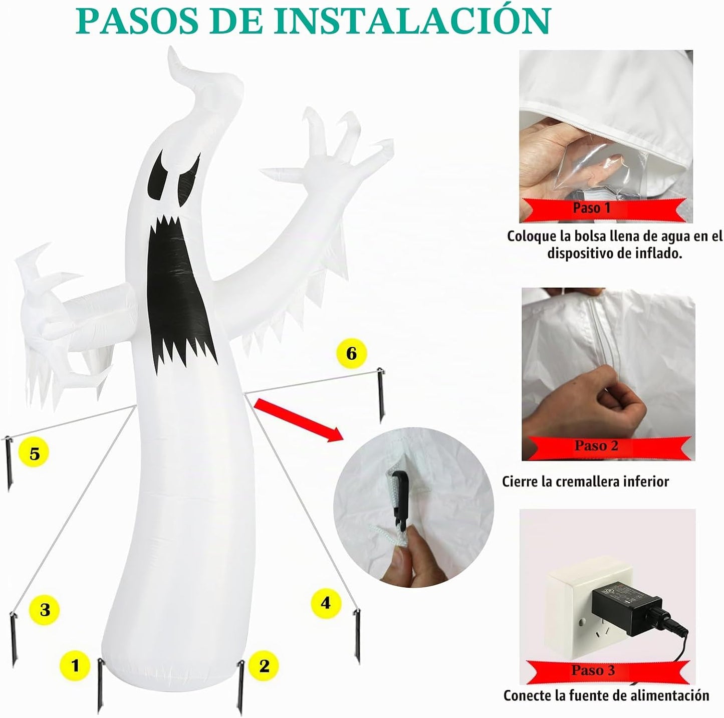 Inflables de Halloween de 12 pies, fantasma colorido al aire libre,...