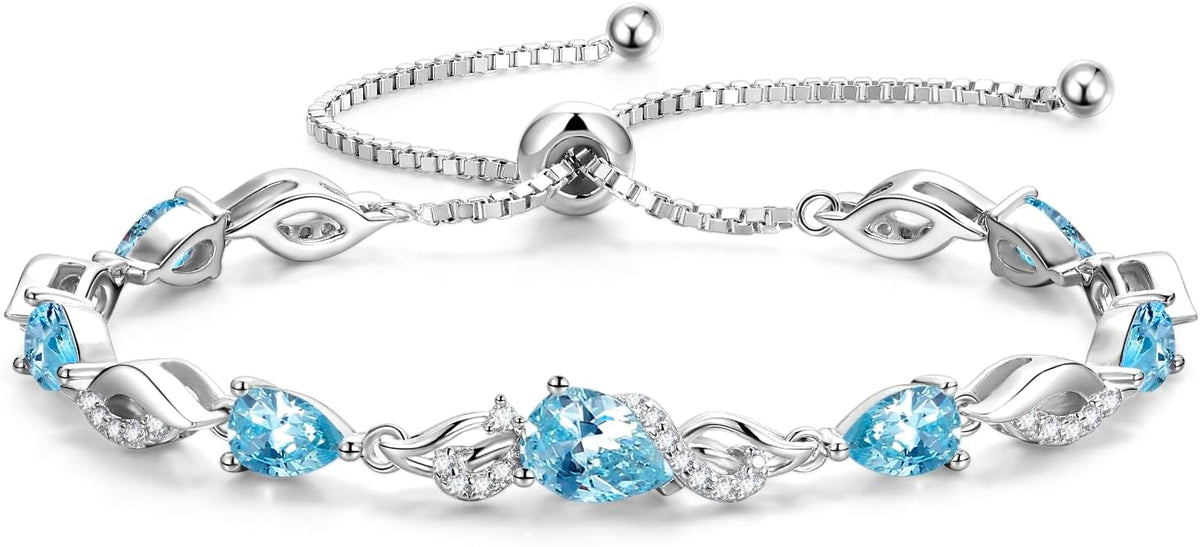 FANCIME Pulsera de piedra natal para mujer Pulsera de tenis ajustab...