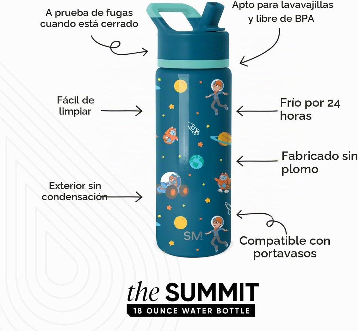 Simple Modern Summit - Botella de agua con tapa con pajilla, Blippi...