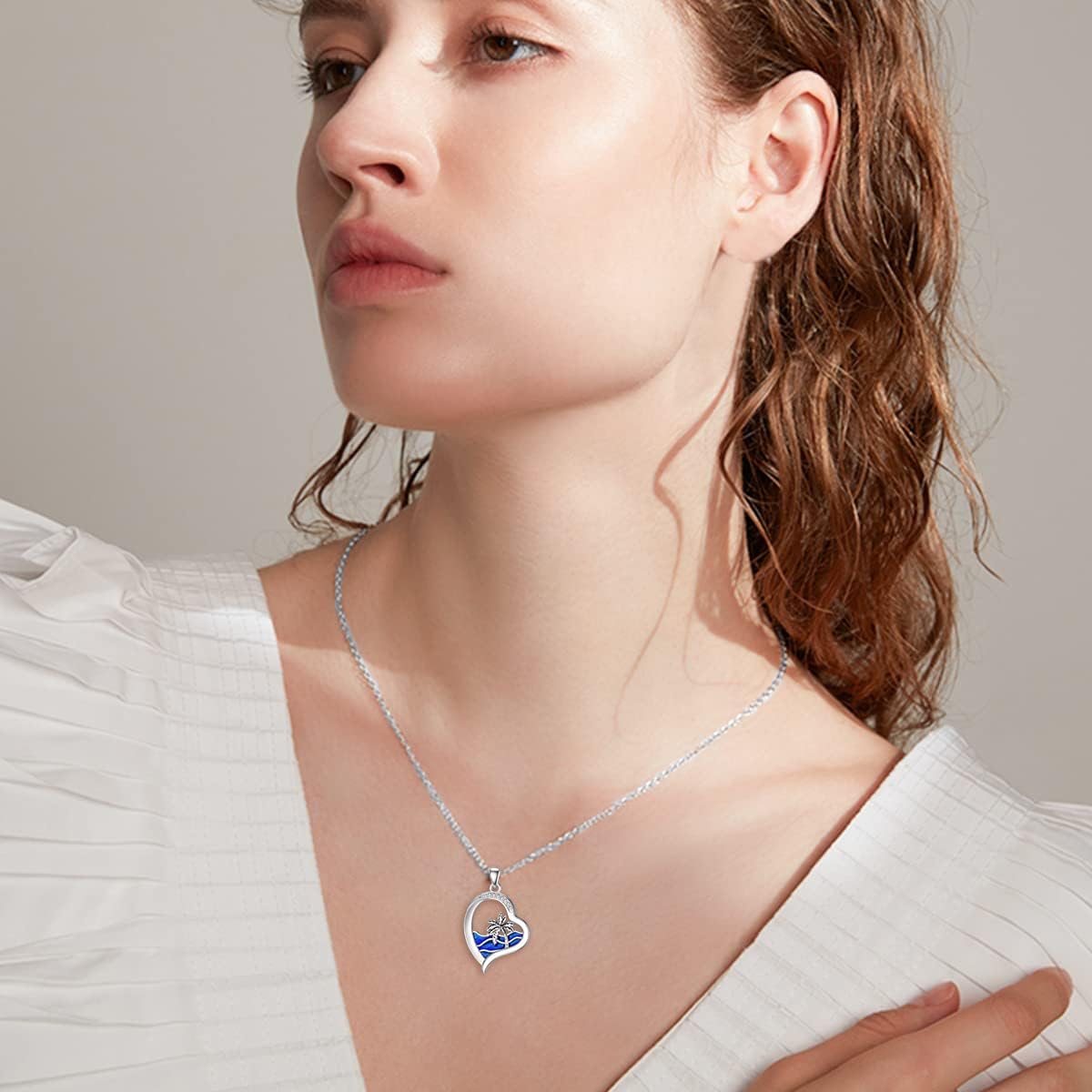 LWXIE Collar de playa de diamantes de plata de ley 925 con dije de...