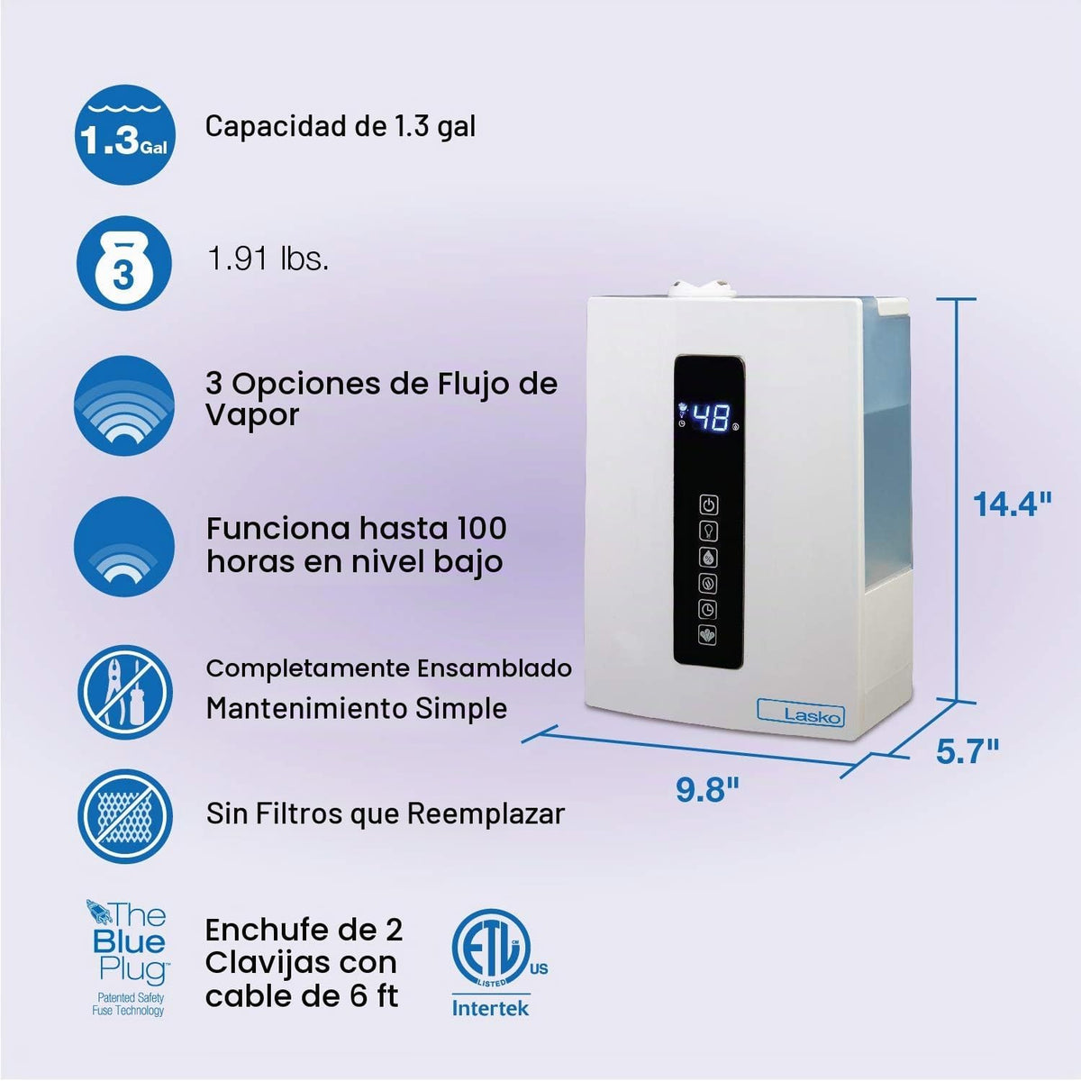 Lasko Humidificador de niebla caliente y fría UH300 con humidistato...