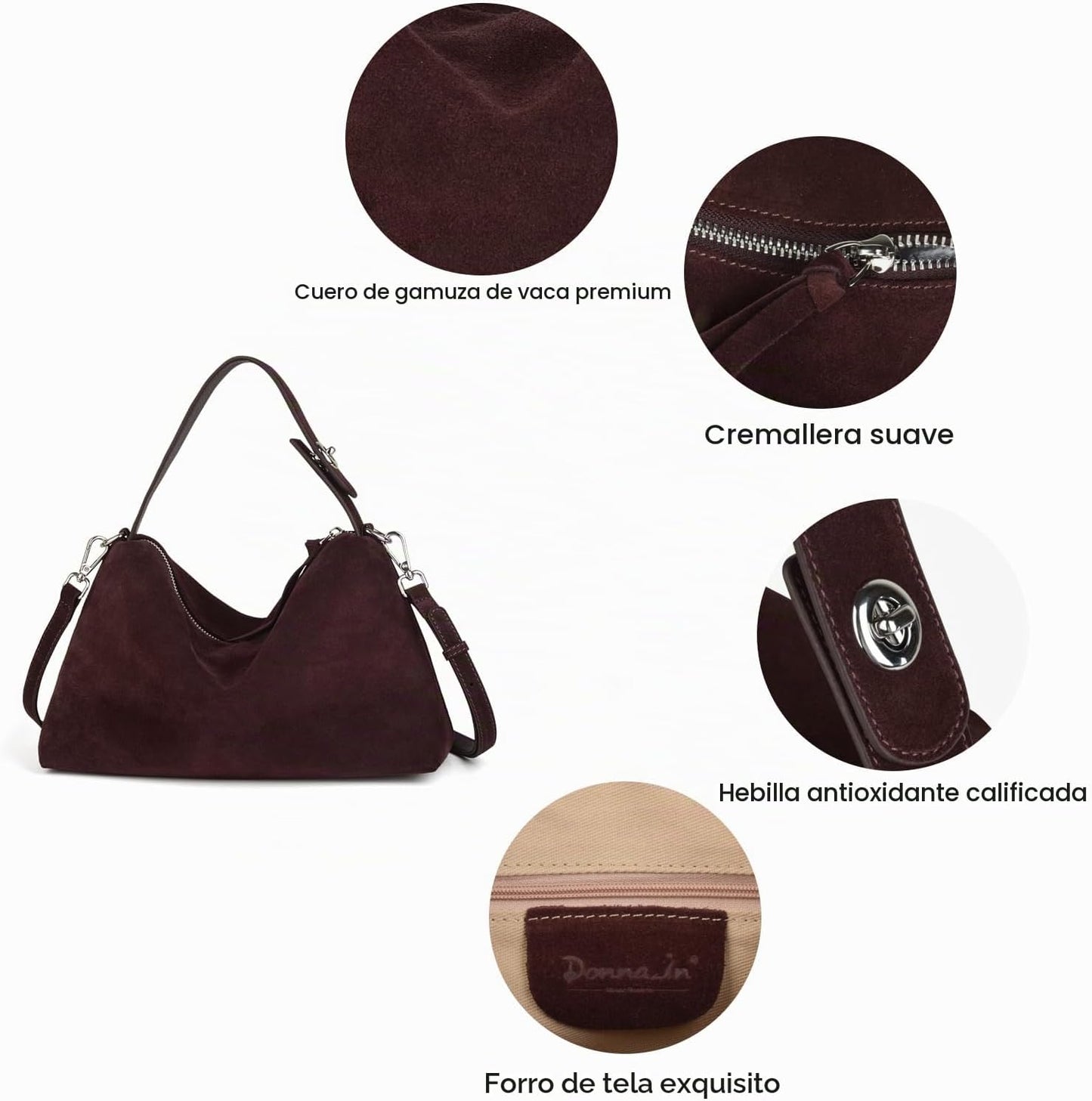 DONNAIN Bolsos cruzados de piel de ante premium para mujer y bolso...