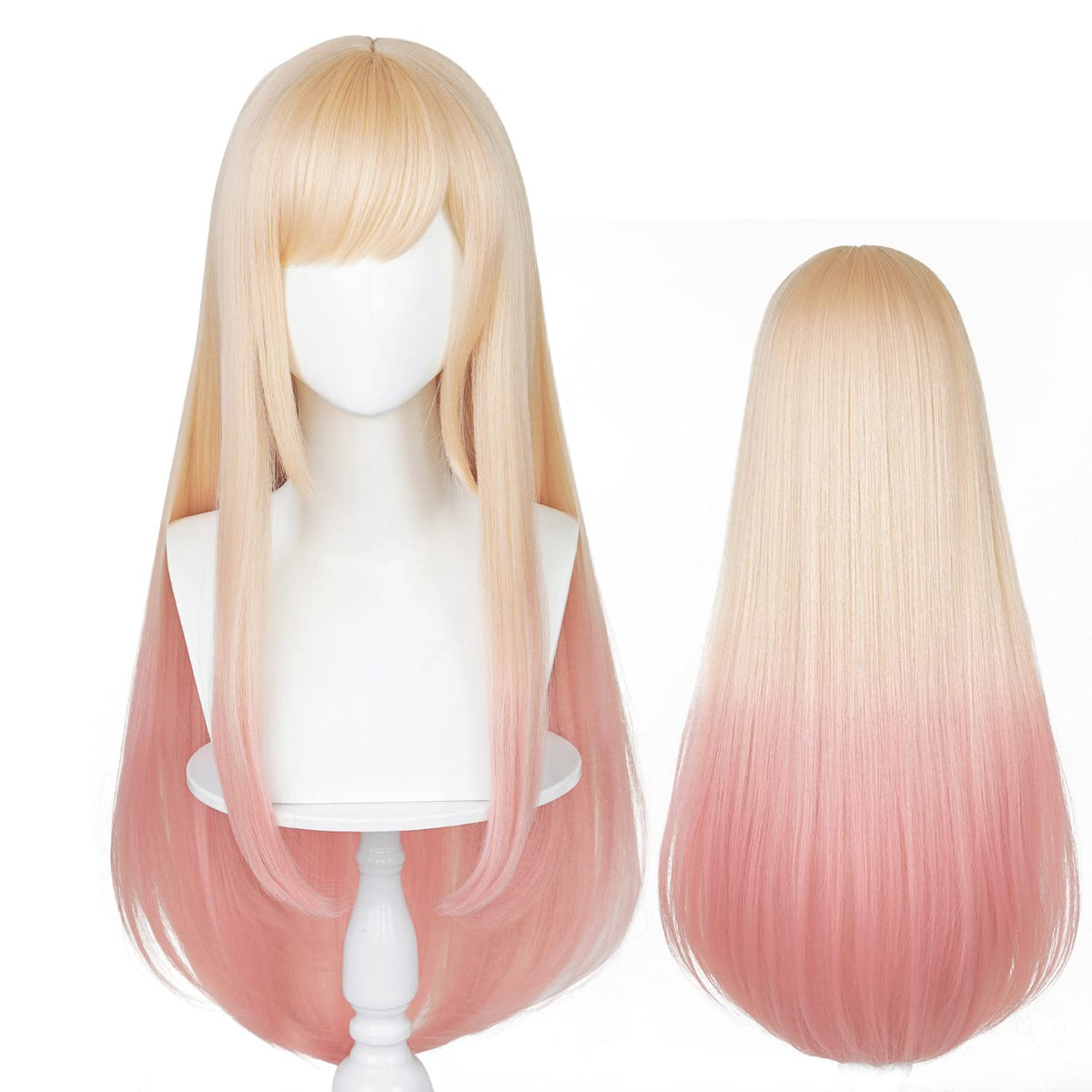 LABEAUTÉ Peluca larga rubia rosa para niñas y mujeres, peluca de co...