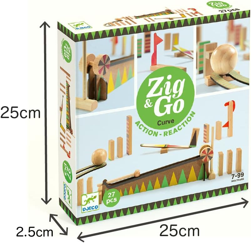 DJECO Zig &amp; Go - Juego de construcción de carreras de dominó de...