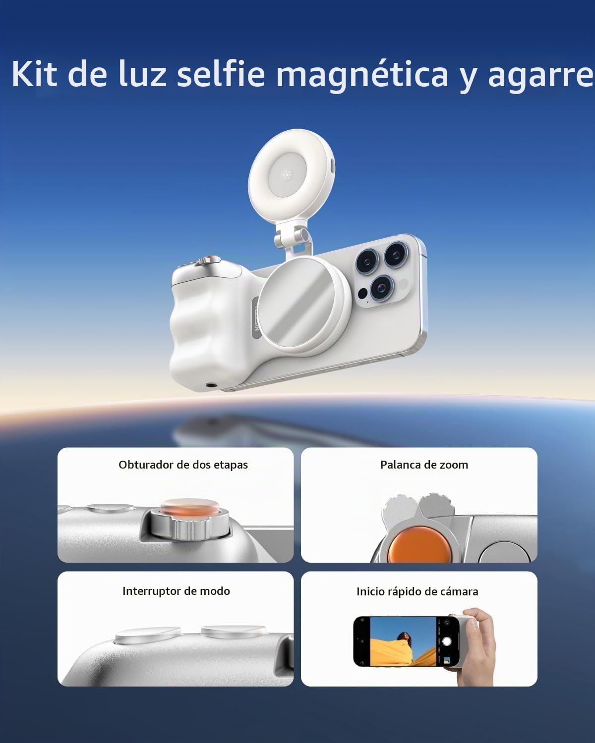 TELESIN Fun Shot - Agarre magnético para cámara de teléfono + luz m...
