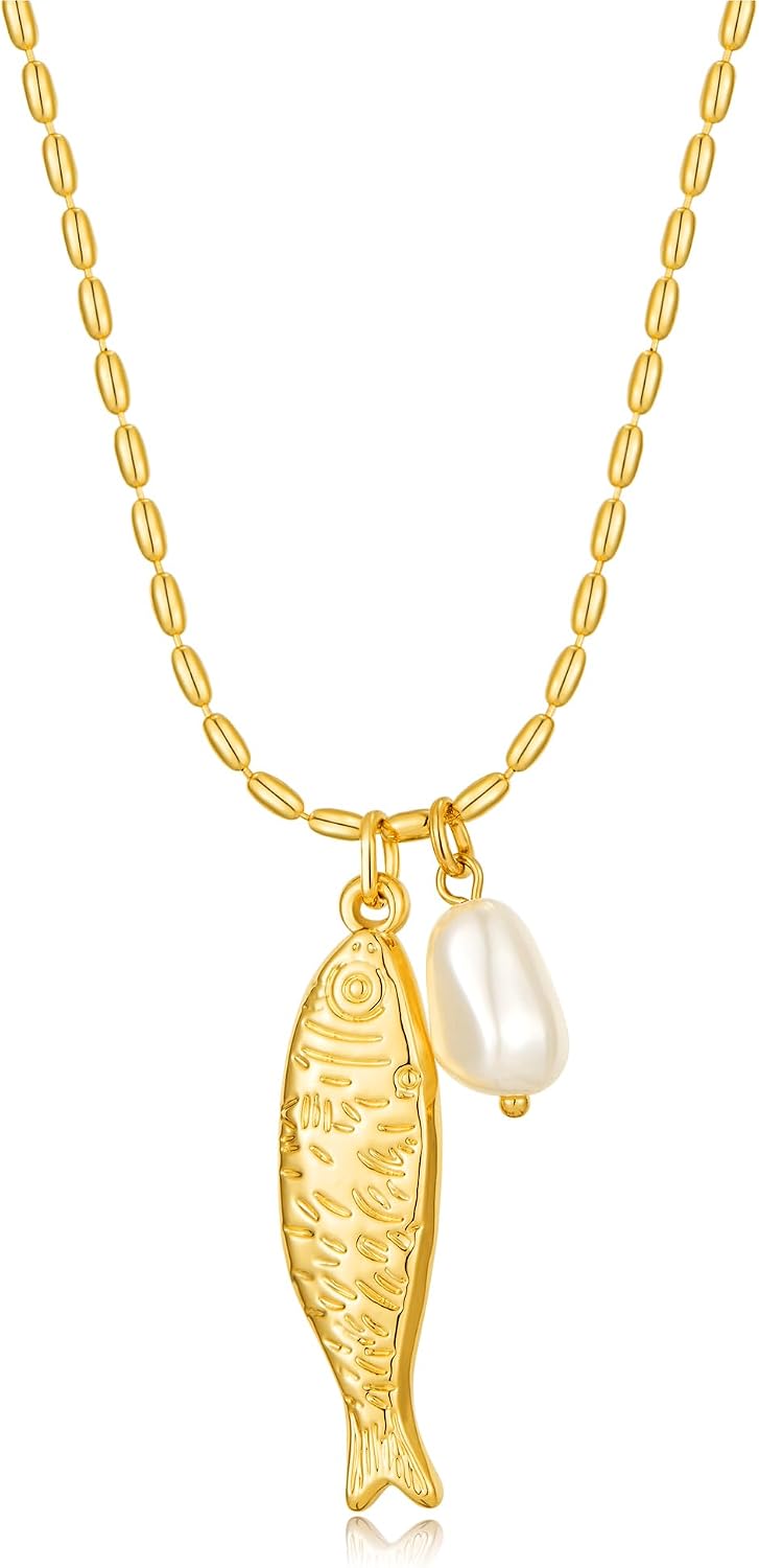 FILMOON Collar de pez para mujer, chapado en oro, colgante de pez,...