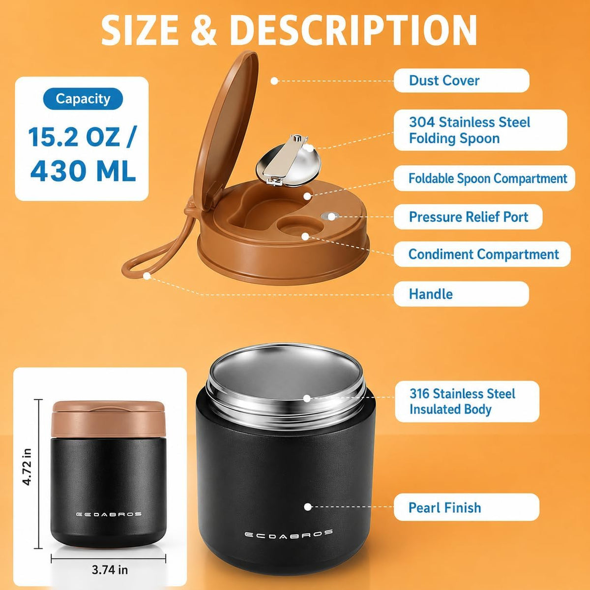 Tarro térmico para alimentos para niños de 15.2 oz - Contenedor de...