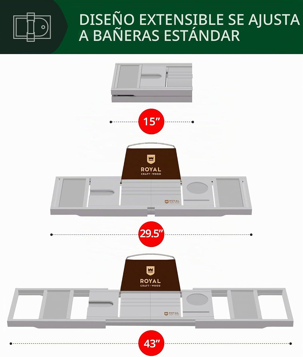 Royal Craft - Bandeja de bambú para bañera con soporte para libro y...