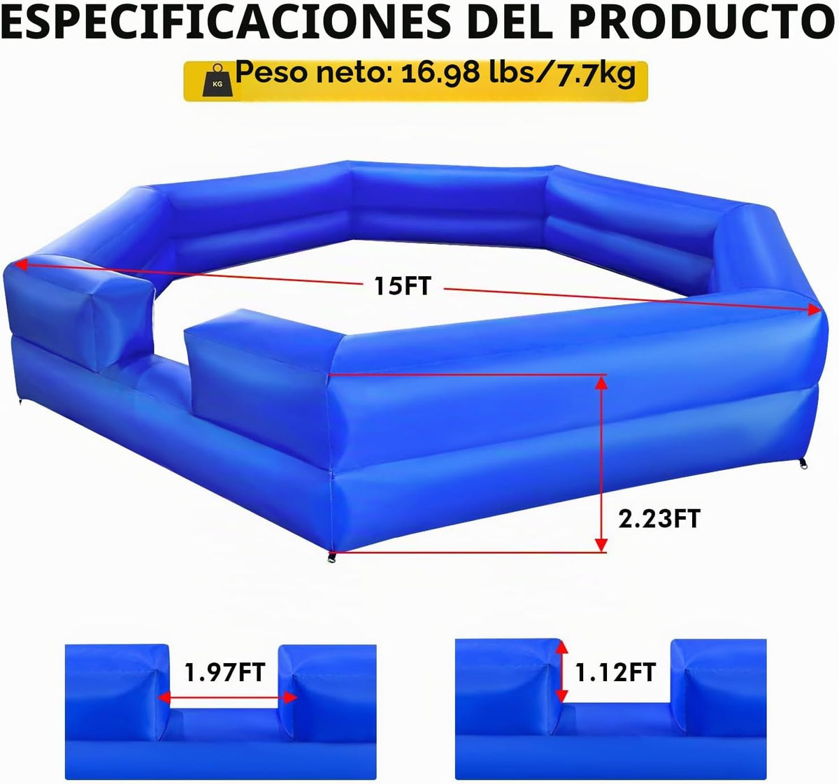 WARSUN Piscina de pelotas Gaga inflable de 15 pies con potente sopl...