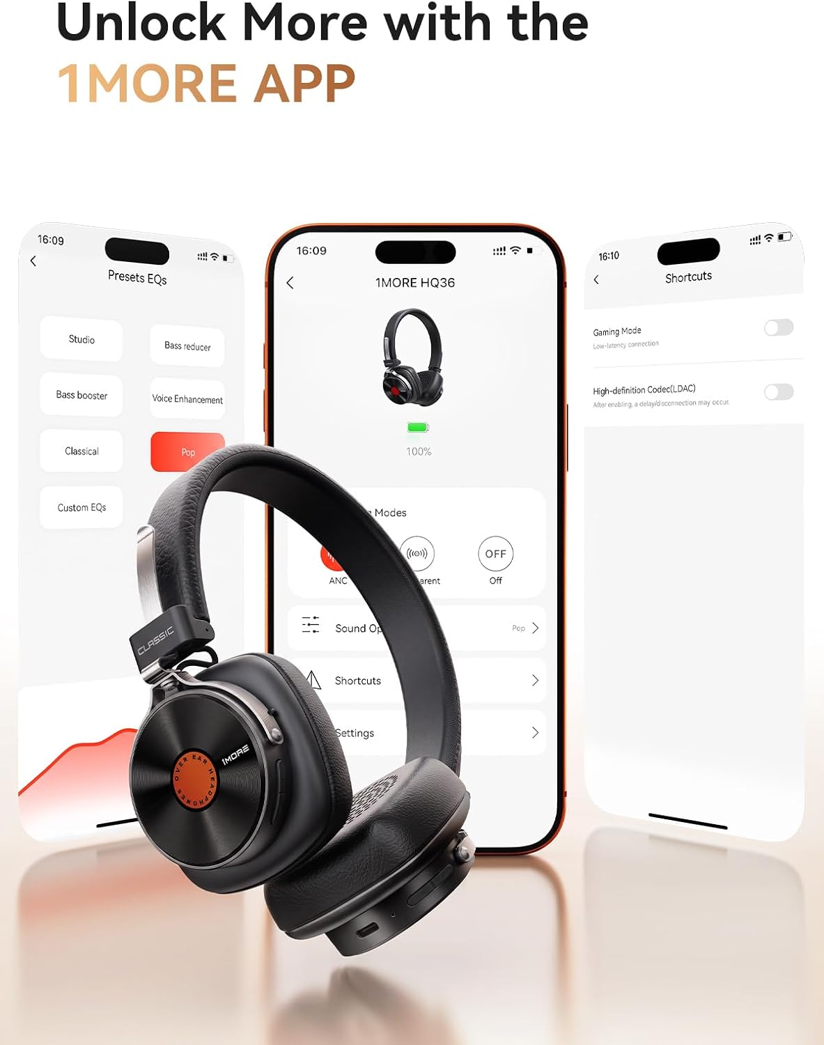 1MORE Auriculares inalámbricos clásicos HQ36, audio de alta resoluc...