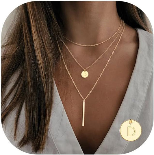 Vjoypro Collares en capas con iniciales para mujer, chapado en oro...