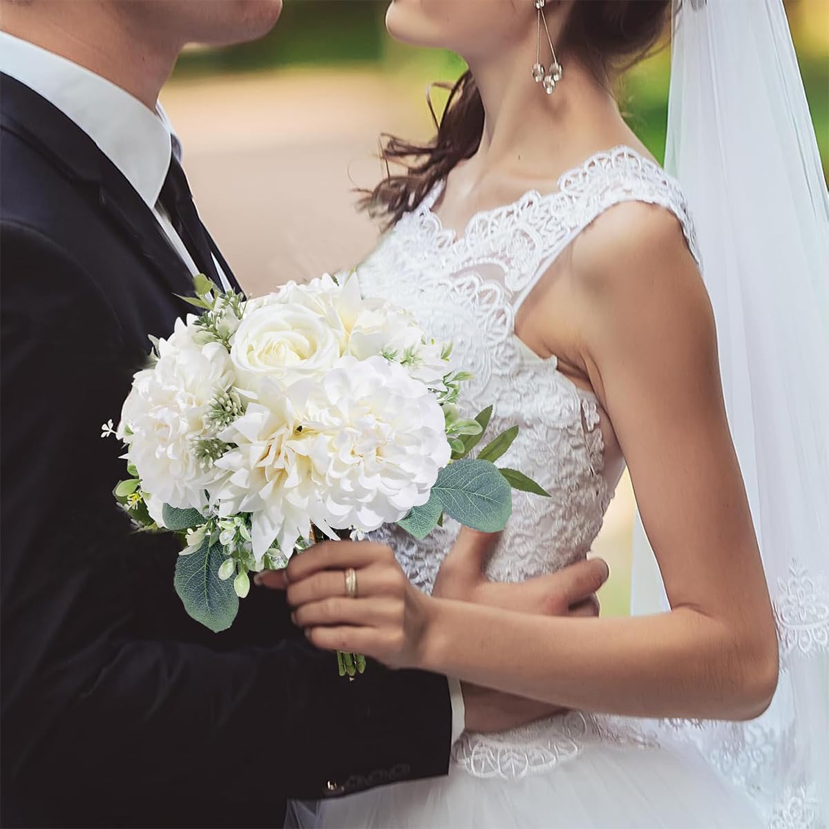 Ramos de boda para damas de honor, rosas artificiales blancas, jueg...