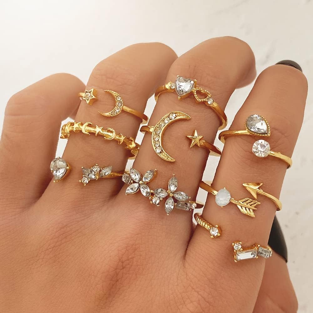 KISS WIFE Juego de anillos de nudillos de estrella lunar apilables...