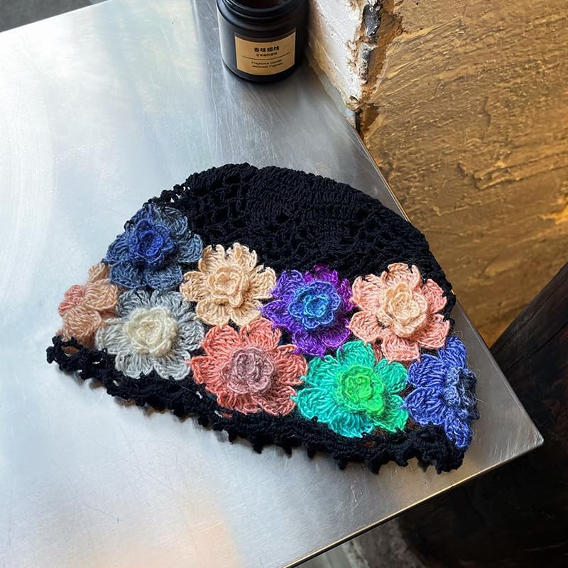 SHIDXIB 1 gorro de punto con diseño de flores de ganchillo, estilo...