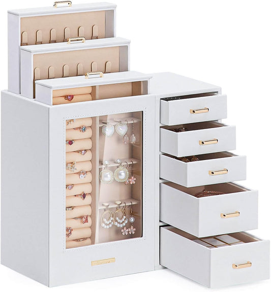 Homde - Gran joyero\/organizador\/caja con ventana de vidrio, cajon...