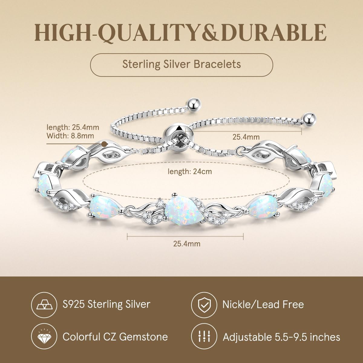 FANCIME Pulsera de piedra natal para mujer Pulsera de tenis ajustab...