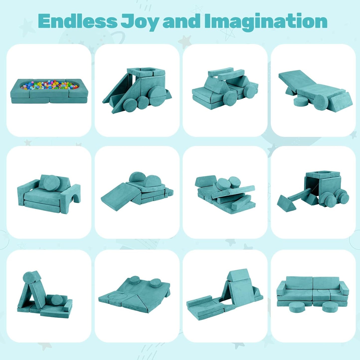 INFANS Sofá modular de juego para niños, 13 piezas de sofá modular...