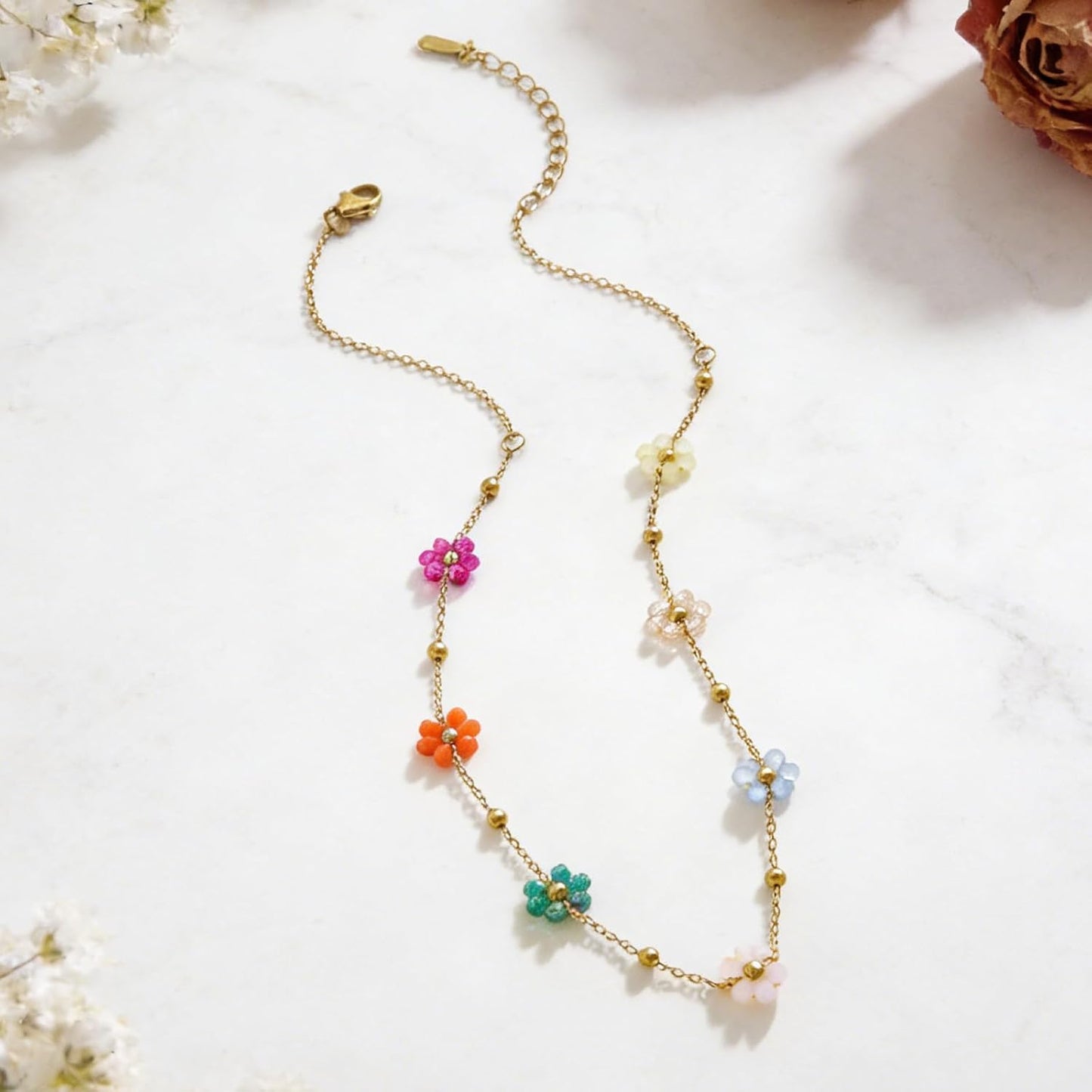 VceTd Gargantilla de flores con cuentas para mujer, chapado en oro...
