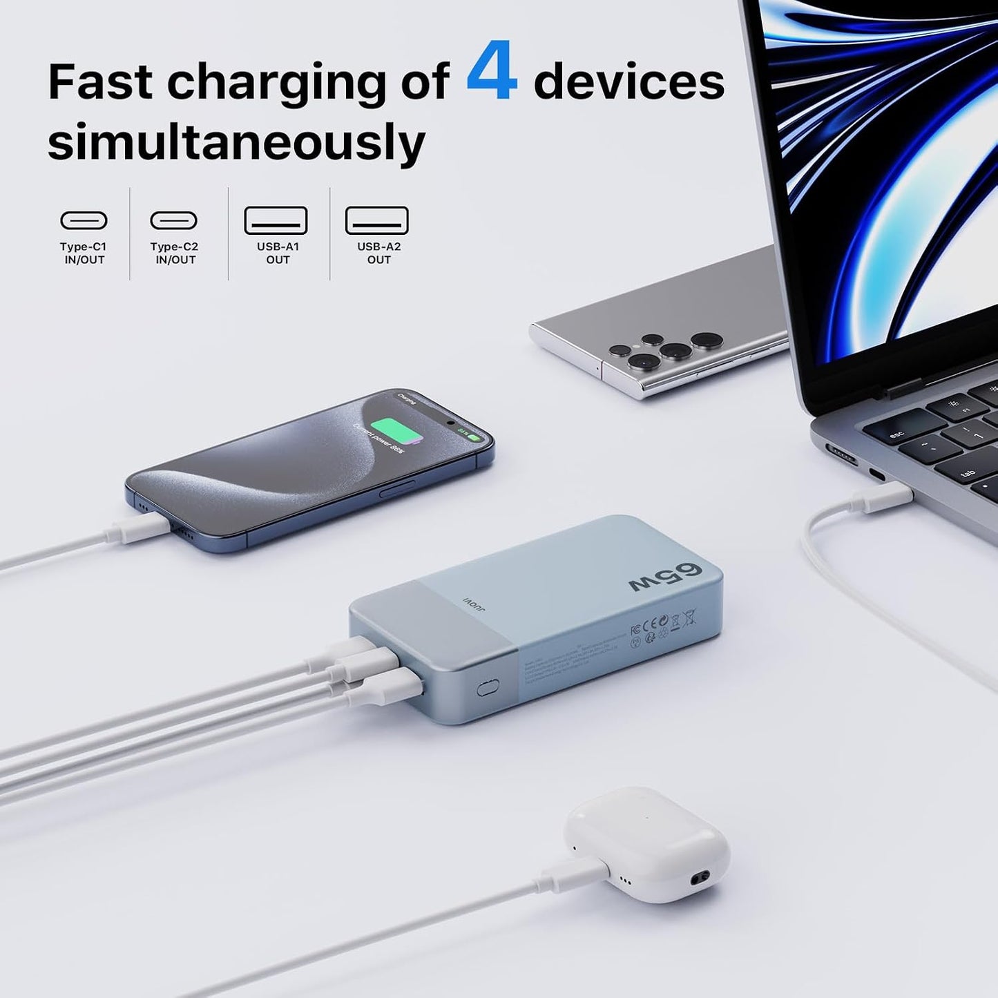 JUOVI Cargador portátil de 65 W para portátil Power Bank 20000mAh |...