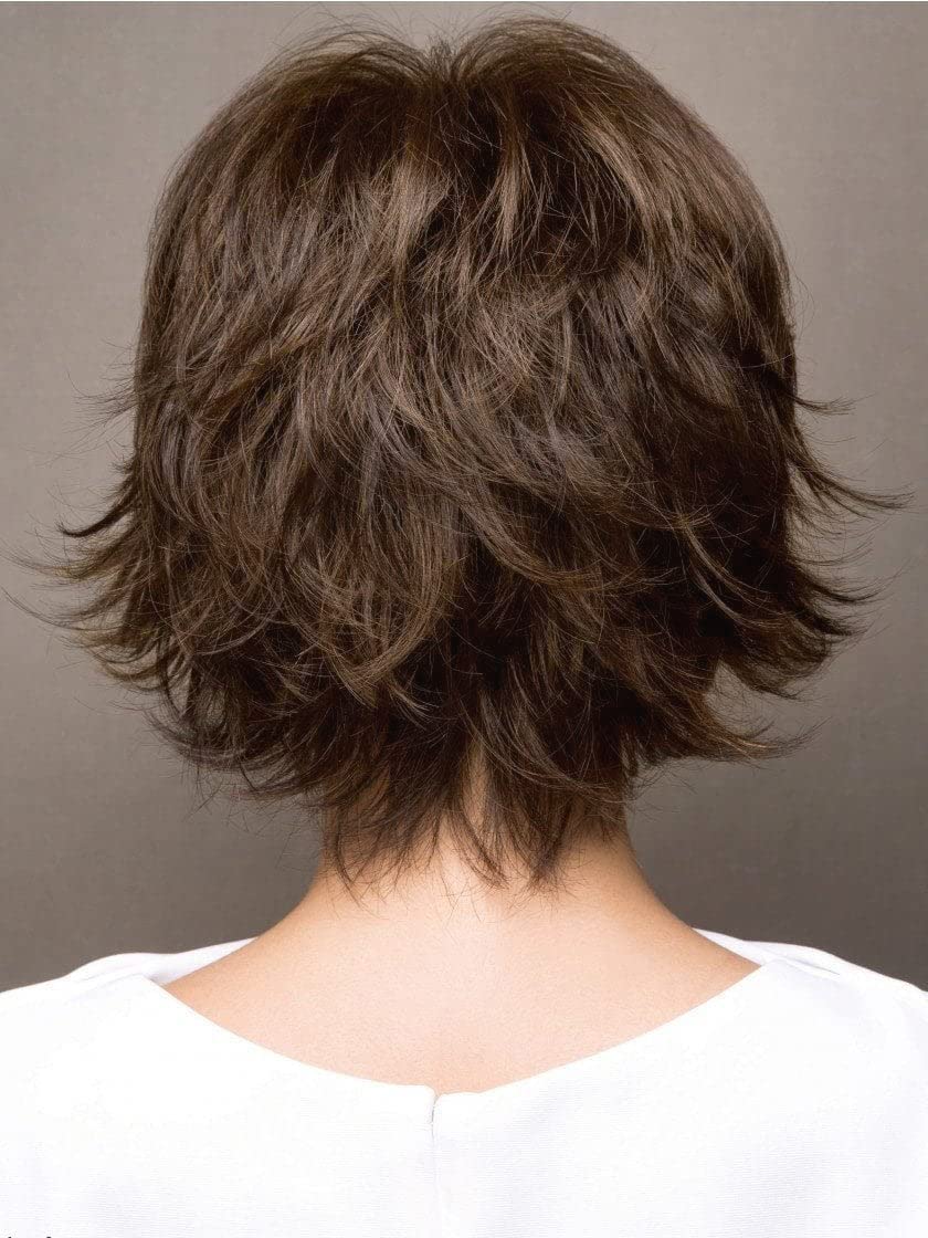 EMMOR - Peluca corta de cabello humano mezcla marrón con corte pixi...