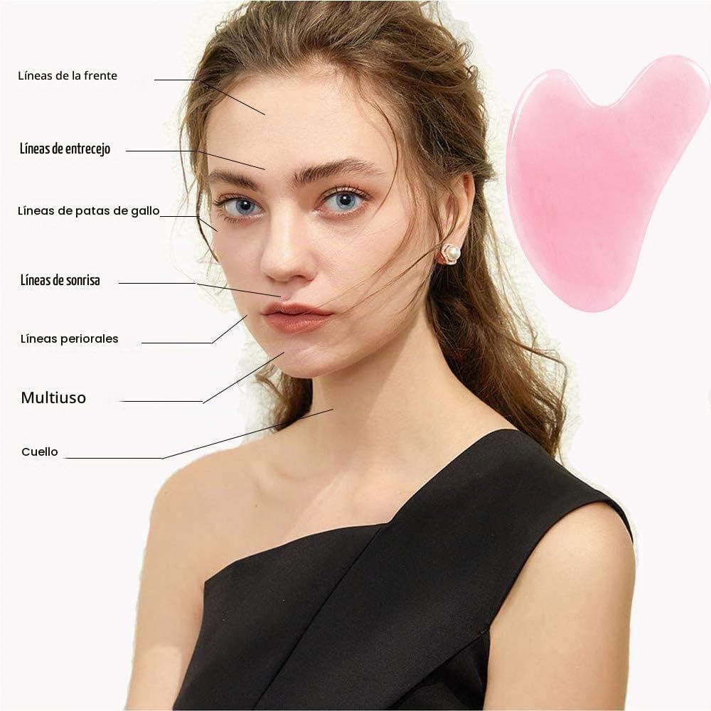 Ditind Herramientas Faciales Gua Sha de Cuarzo Rosa, GuaSha para To...