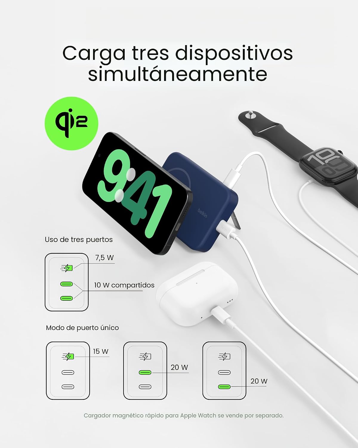 Belkin Cargador portátil, banco de energía inalámbrico de 15 W 1000...