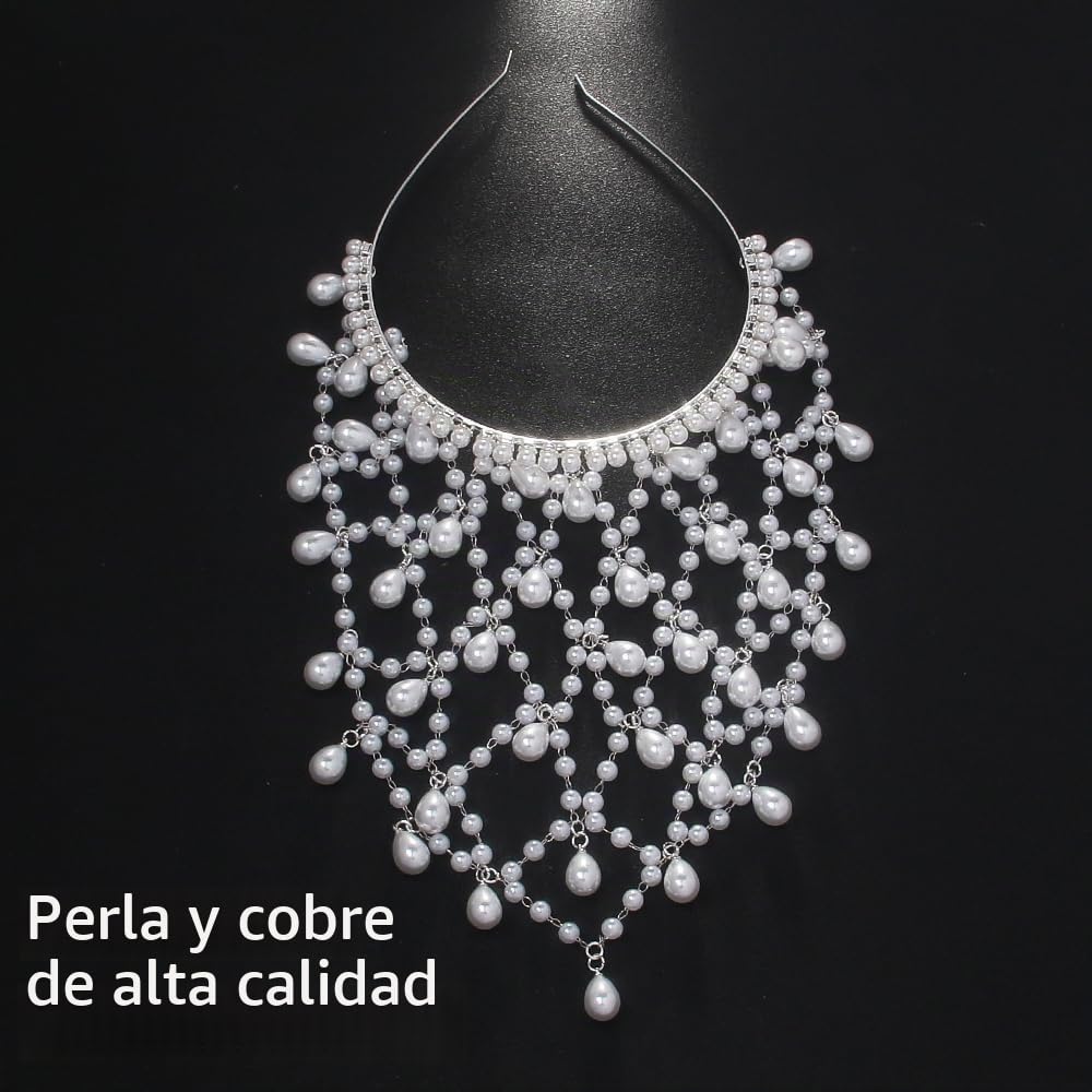 STONEFANS Accesorios plateados para el cabello, tocado de hada de p...
