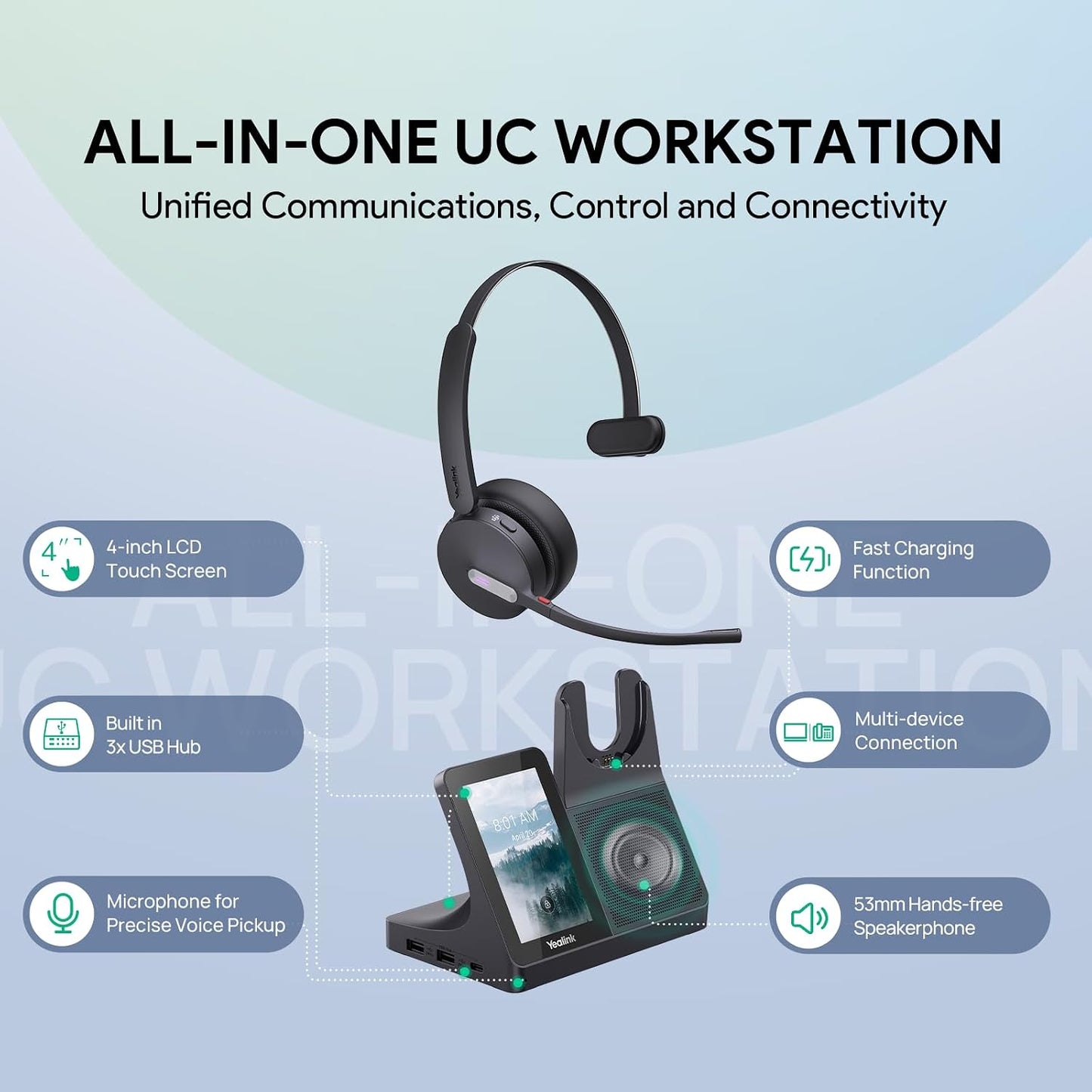 Yealink WH64 - Auriculares inalámbricos DECT con estación de trabaj...
