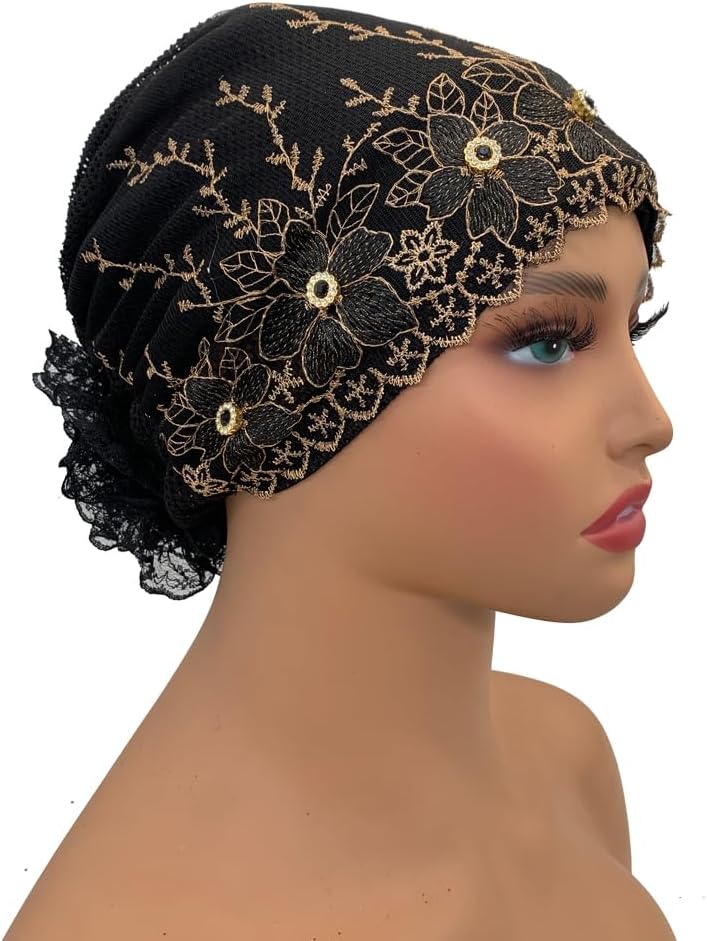 2 unids Floral Bordado Turbante Cap para Mujer Musulmana Señora Env...