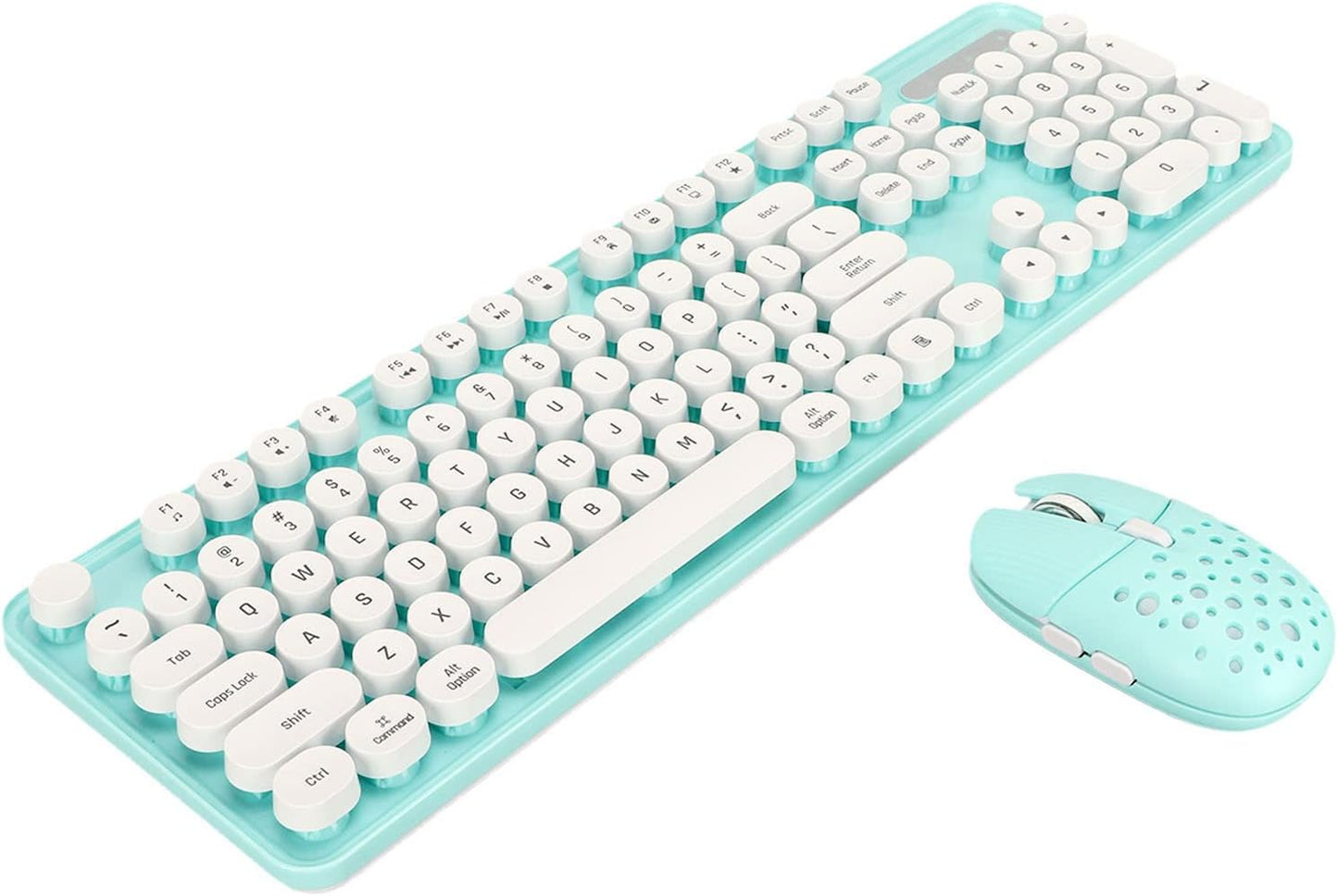 Combo de teclado y mouse inalámbricos, teclas redondas retro de 104...