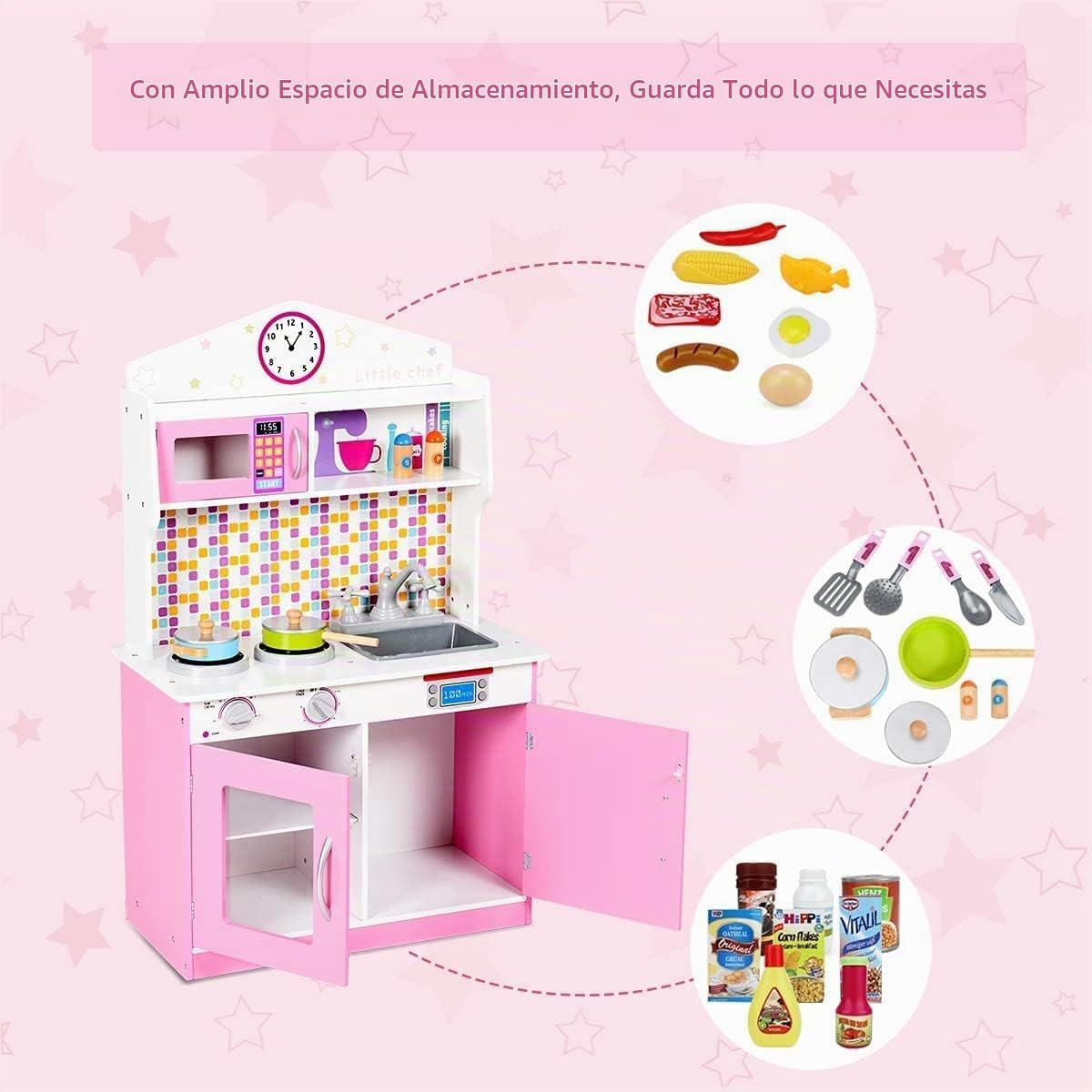 OLAKIDS - Juego de cocina para niños, cocina de madera para niños p...