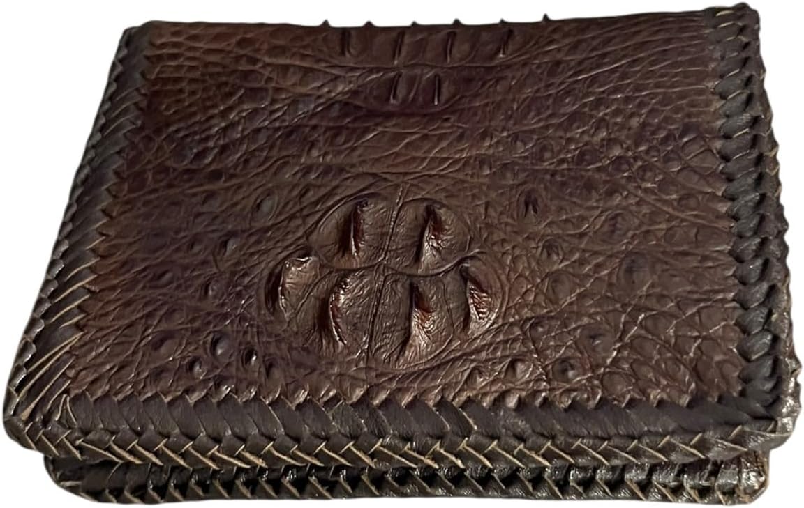 VIETDAVN Carteras plegables de cocodrilo genuinas para hombres, car...