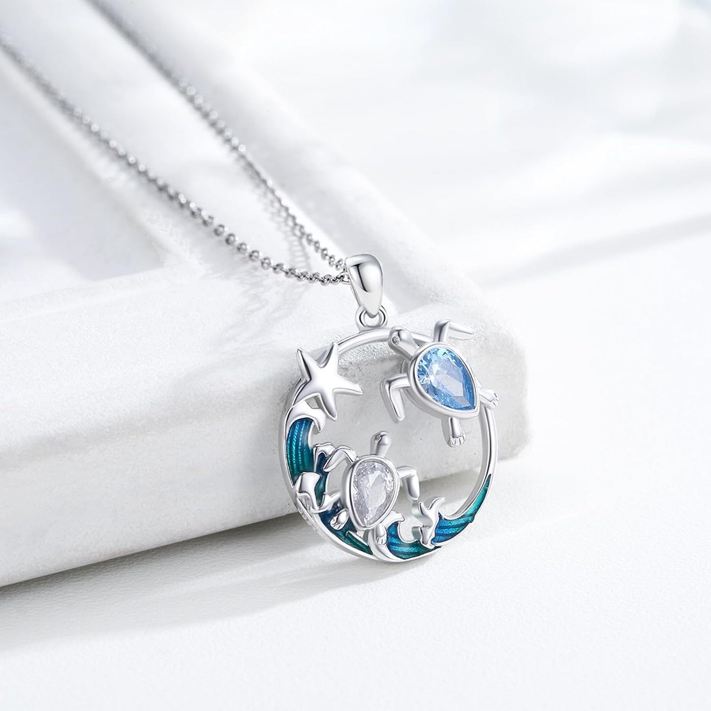 YYmqmq Collar de plata de ley 925 con diseño de animales marinos co...