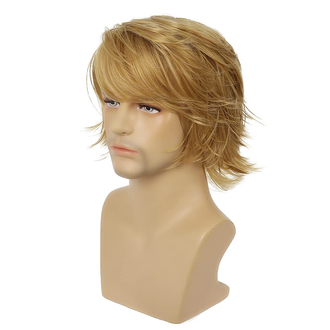 Wiwige - Peluca rubia corta para hombre con capas naturales y espon...