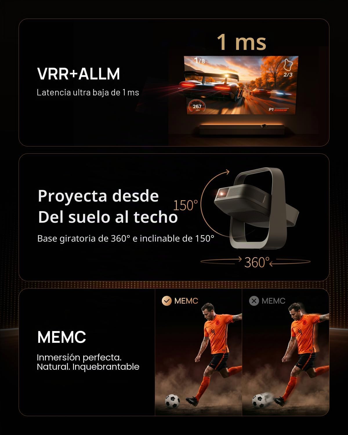 XGIMI Proyector portátil Elfin Flip 4K, 1600 lúmenes ISO (Mocha Bro...